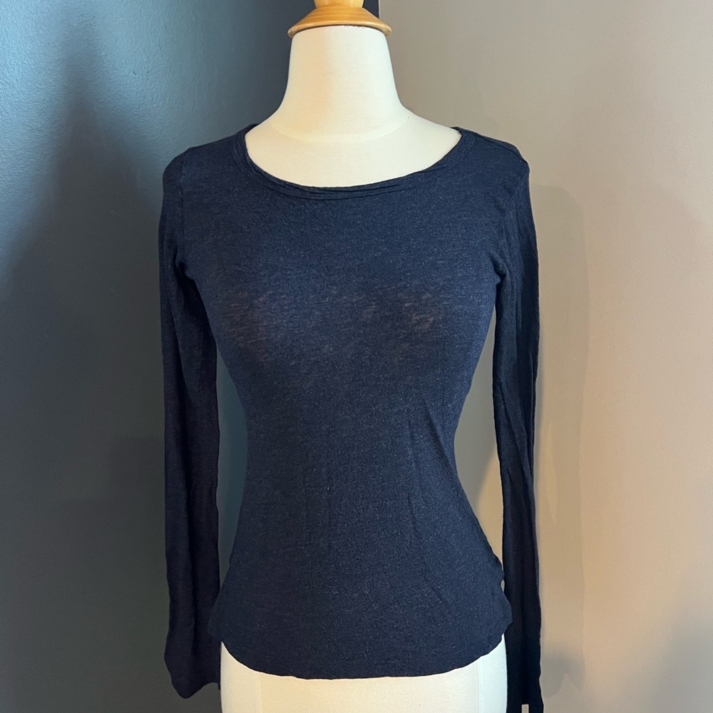 James Perse Long Sleeve Top Navy Blue Lightweight Knit Size 3 (Fits XS)